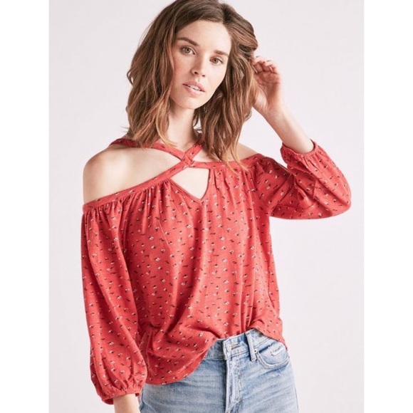 Lucky Brand Tops - Lucky Brand Ditsy Floral Off Shoulder Top XL Red